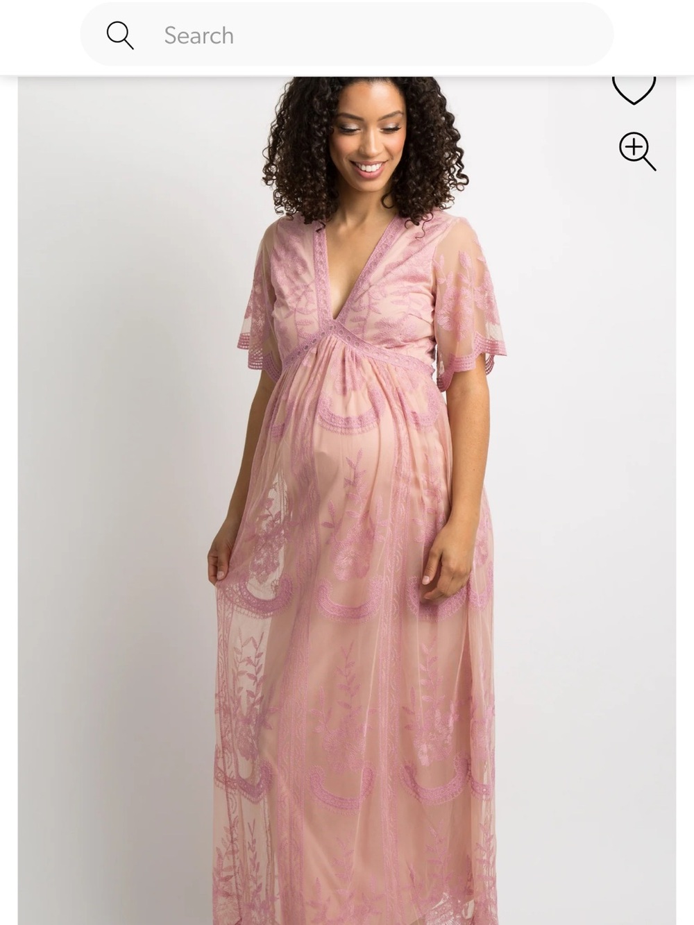 Soft Pink Lace Mesh Overlay Maternity Maxi Dress